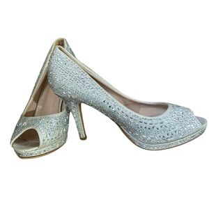 Lauren Lorraine Robie Rhinestone Heels Women’s Sz 8.5 Open Toe Gently Used Shape